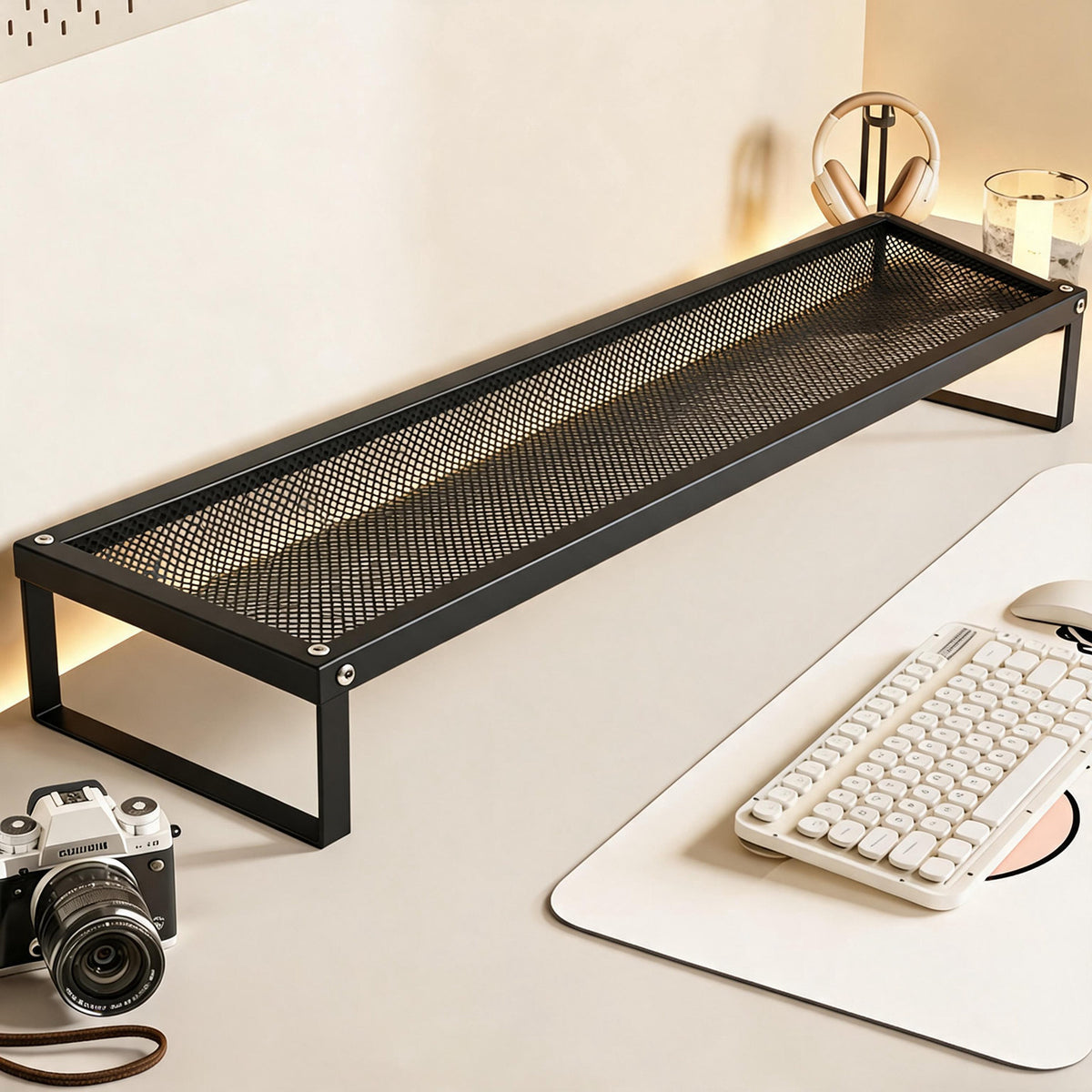 Belüfteter Metallgitter-Laptop- und Monitorständer mit Unter-Schreibtisch-Tastaturablage