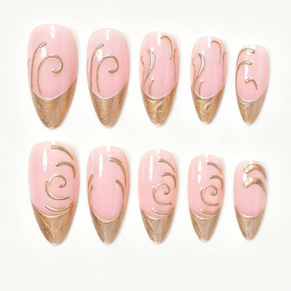 Elegante goldakzentierte Press-On-Nagelkunst Brehn