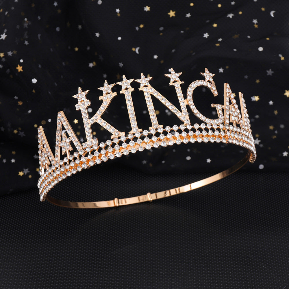Damen Glitzernde Geburtstagskrone mit einem regalem "Birthday King"-Schärpen-Set Brehn