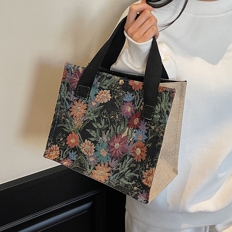 Blumen bestickte Canvas-Shopper-Tasche  1790616925