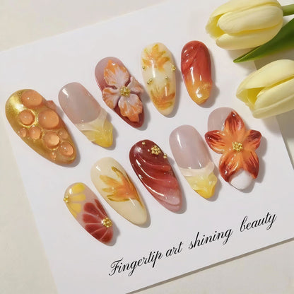 Künstlerisches Florales Handgemaltes Press-On Nagelset Brehn