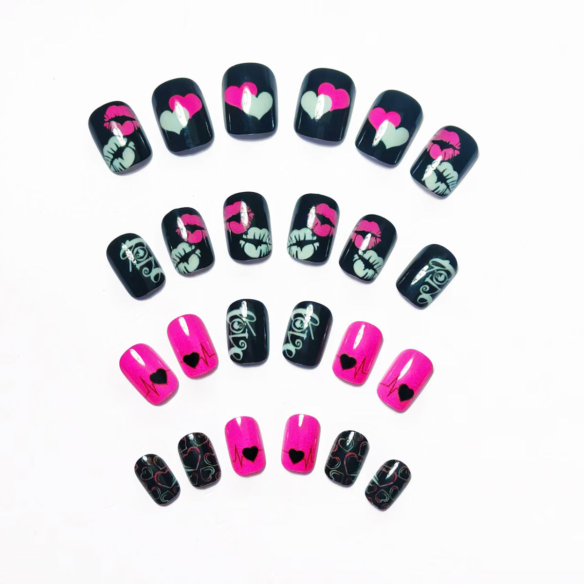 Kunstnageldesign mit Herzen und Kussmotiven Brehn