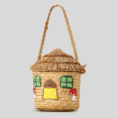 Rustikale hausförmige Strohtasche