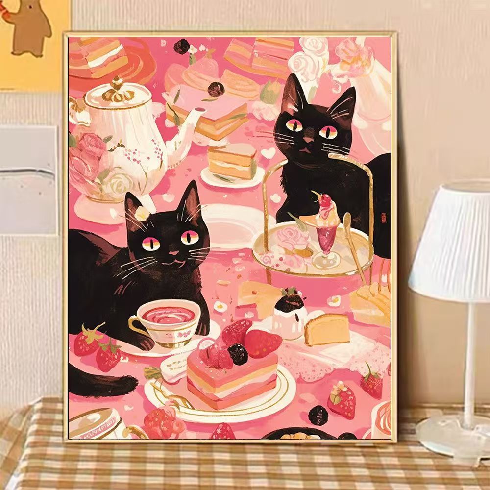 Verspielte katzenmotivierte Nachmittags-Tee-Leinwandkunst Brehn