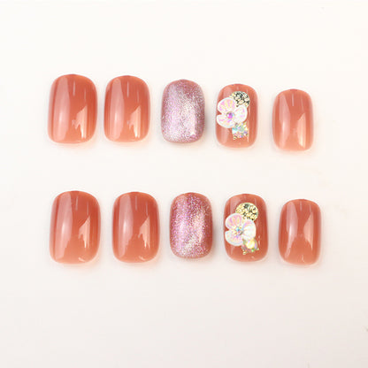 Glitzer Blumen Press-On Nagel Set Brehn