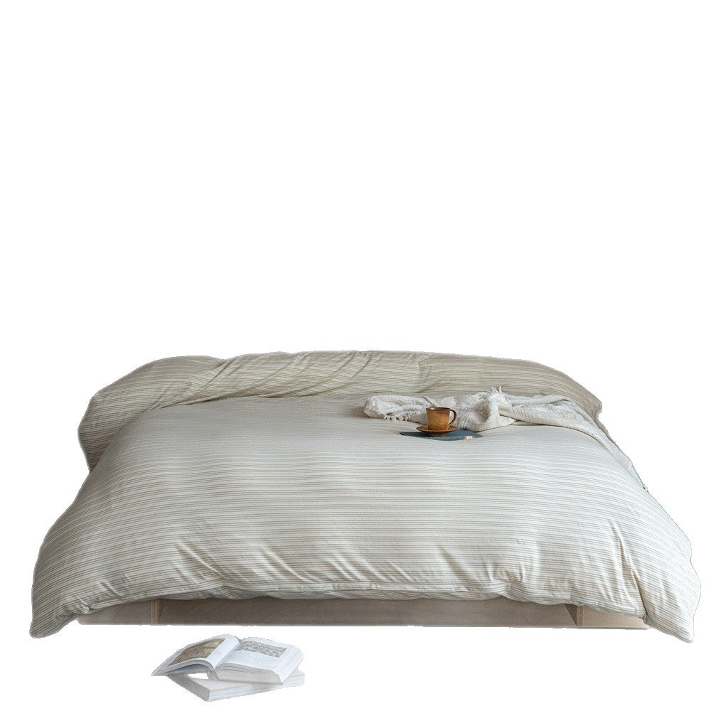 Gestreiftes Baumwoll-Leinen Satin Bettbezug und Kissenbezug Set