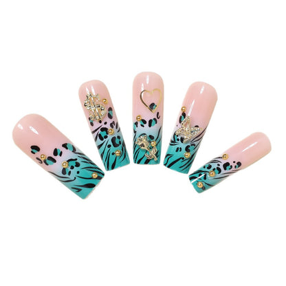 Stylische Bling Leopard Druck Press-On Nagelspitzen Brehn