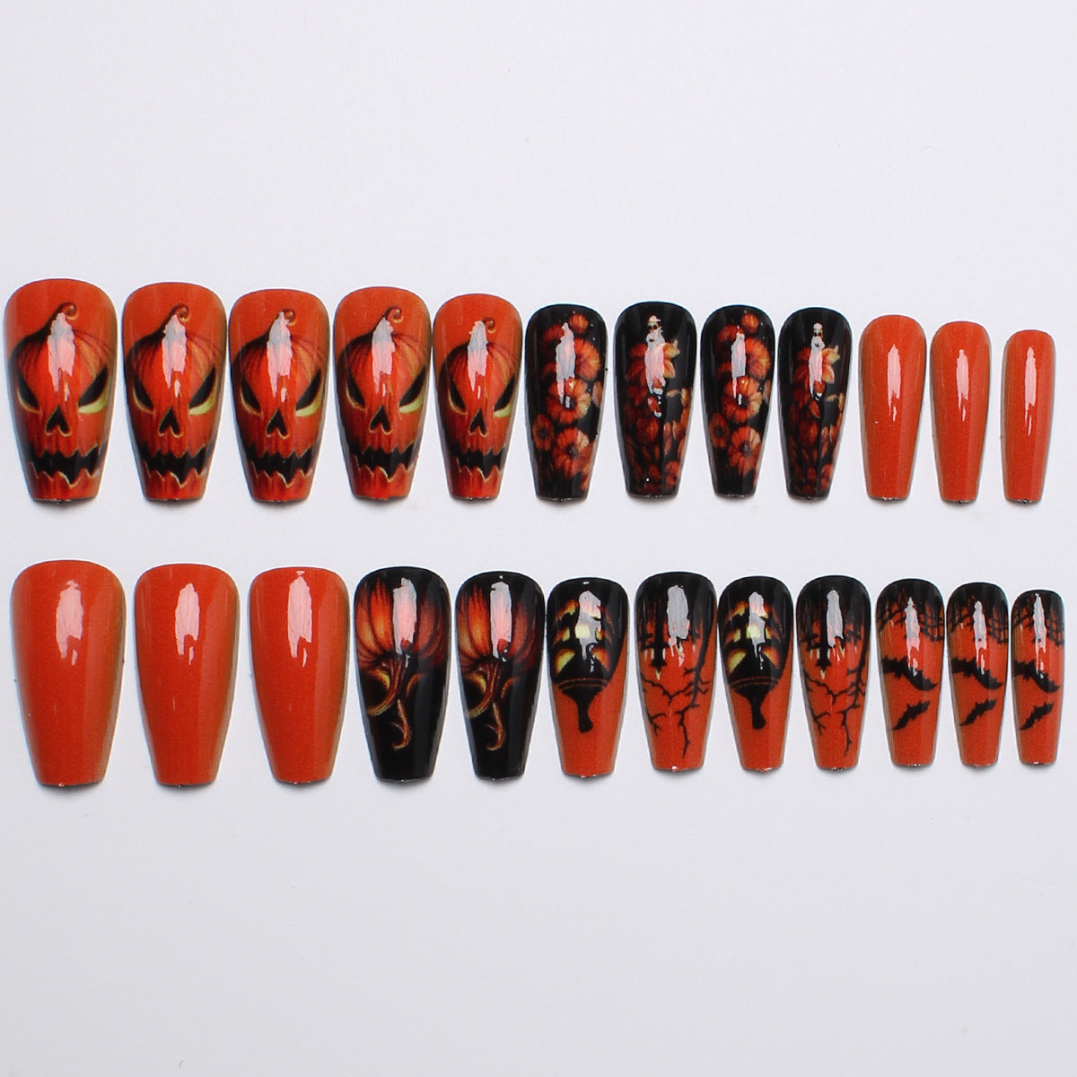 Kreatives Kunstnagelset mit Halloween-Motiv und leuchtendem Design Brehn