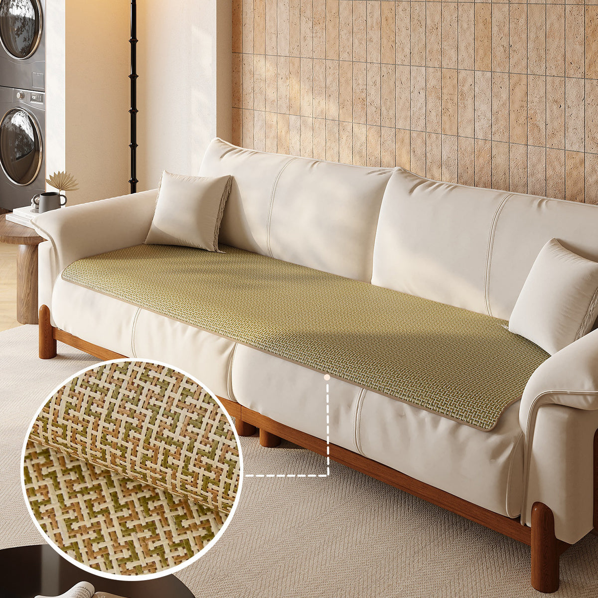 Sofa Seat Woven Breathable Summer Cooling Rattan-Style Protector
