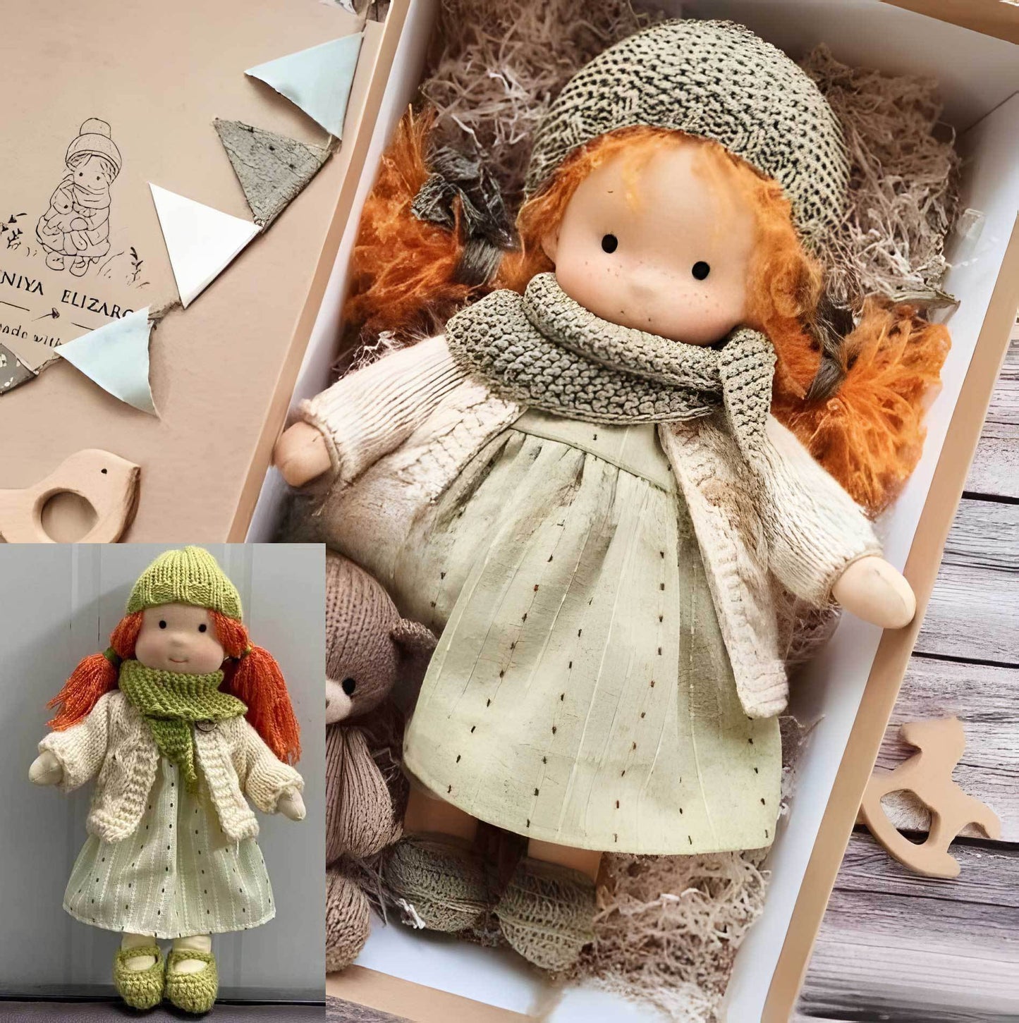 Brehn | Handgefertigte Waldorf-Puppe „Poppi“ | 35cm | Bio-Baumwolle & Hypoallergene Textilien | Pädagogisch wertvolles Spielzeug | Haptische Sensorikförderung