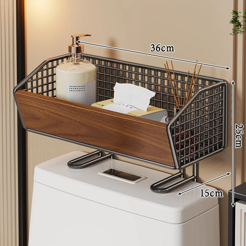 Über-Toilette Draht Lagerkorb mit Holzfrontplatte