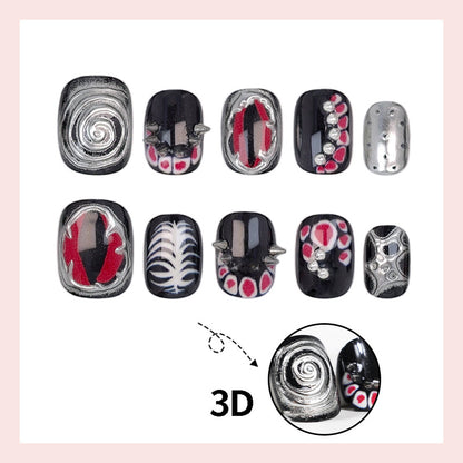 Kunstnagelset mit kreativen Mustern und glamourösen Details Brehn