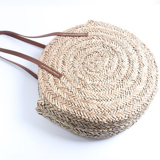 Geflochtene Bast-Strandtasche mit Eleganten Ledergriffen Brehn