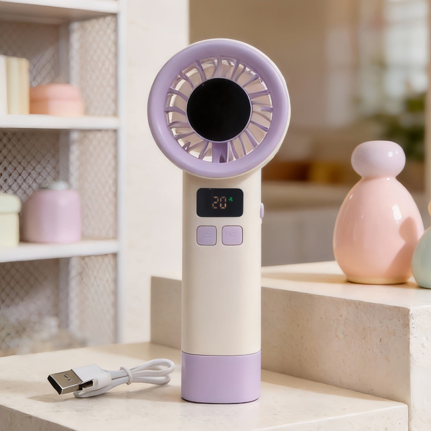 Frauen Tragbarer Handventilator mit Digitalem Temperaturdisplay Brehn