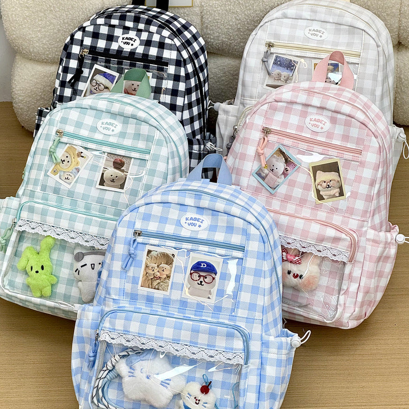 Transparente Fronttaschen Karomuster Rucksack Brehn