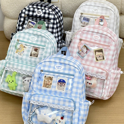 Transparente Fronttaschen Karomuster Rucksack Brehn