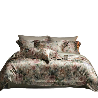 Florales Satin-Effekt Luxus Bettbezug-Set mit wendbarem Seiden-ähnlichem Finish und Oxford-Kissenbezügen