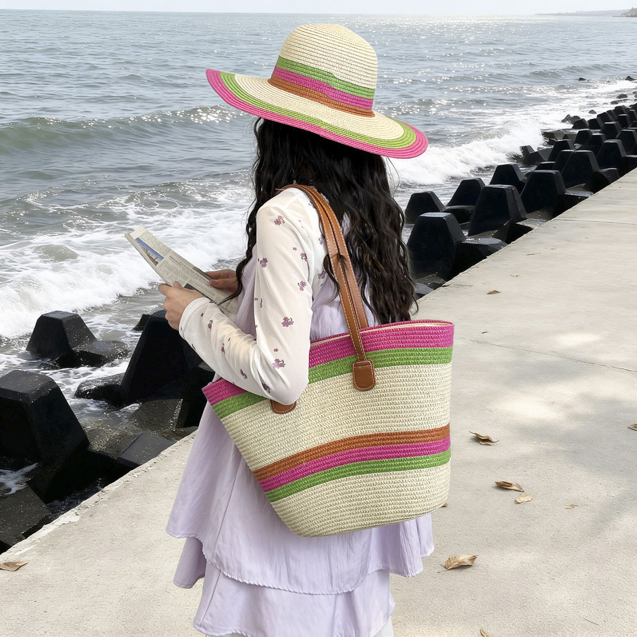 Bunte Strohtasche Strandtasche Brehn