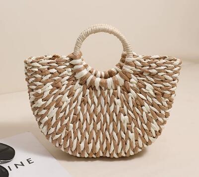 Damen Trendige Bast-Handtasche mit rundem Griff Brehn