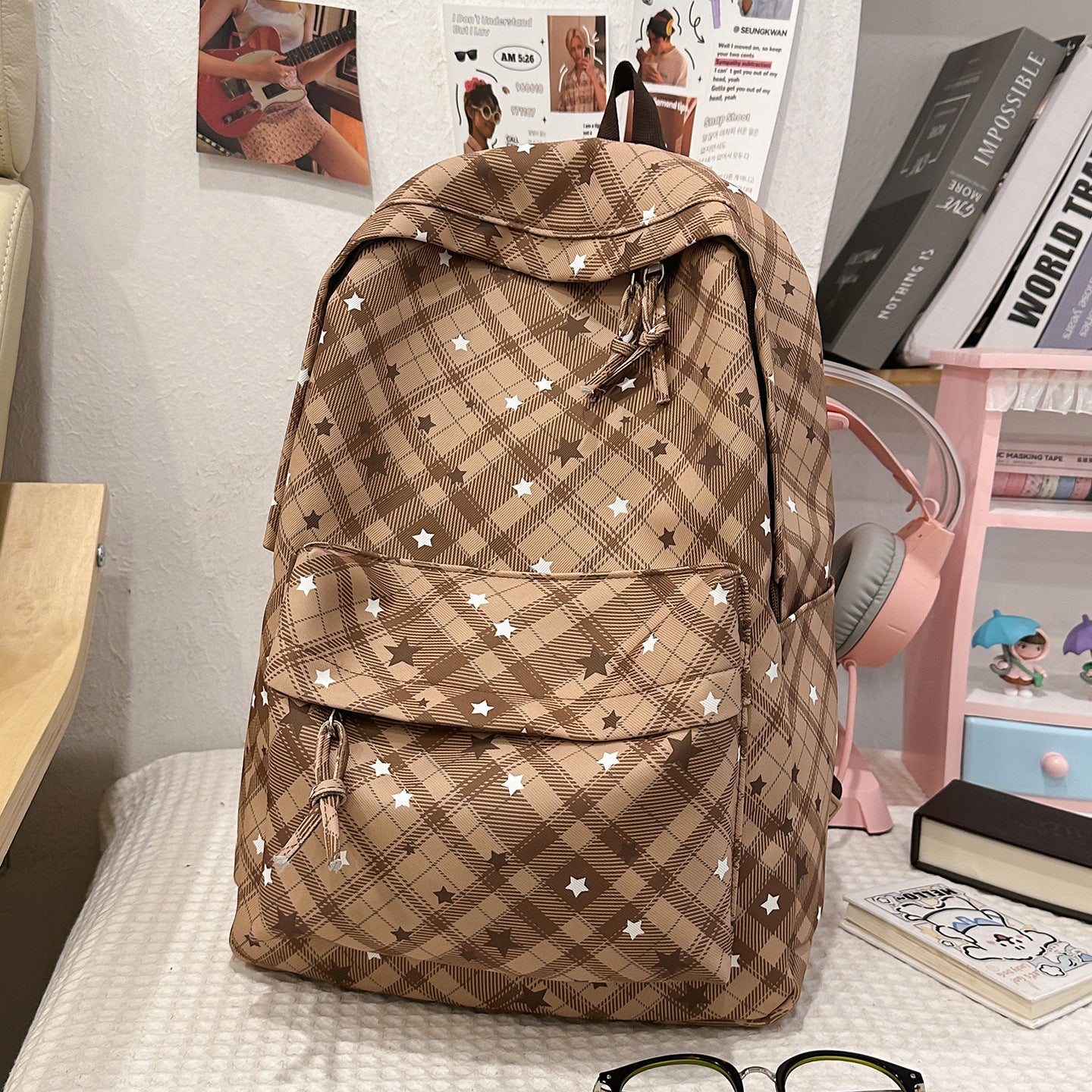 Rucksack mit Modischem Karomuster und Praktischen Fächern Brehn