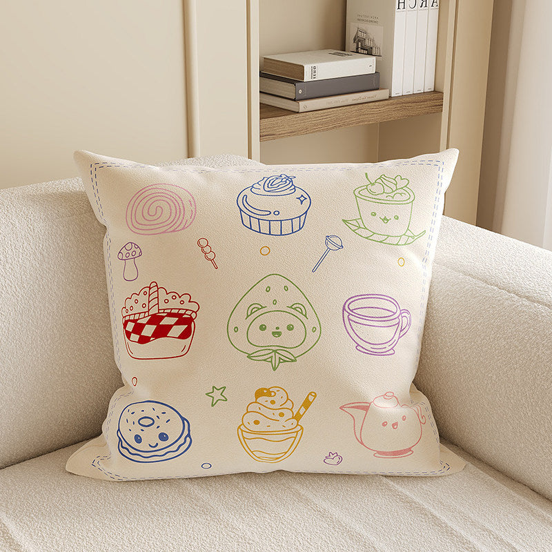 Square Plush Decorative Cushion Pillow with Illustrated House 'Room' Motif