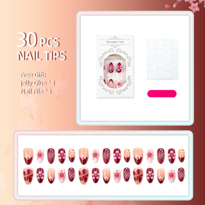 Künstlerisches Floral-Verzierte Press-On Nägel Set