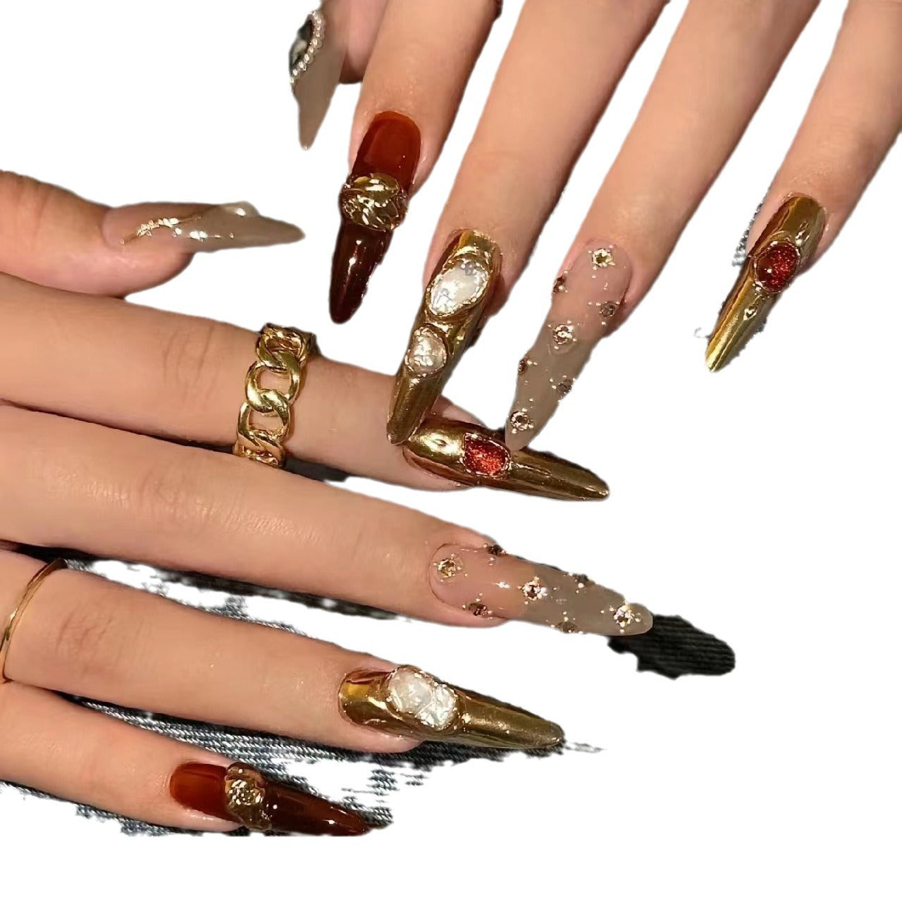Künstlerisches Press-On-Nagelset mit luxuriösen Edelsteinakzenten Brehn