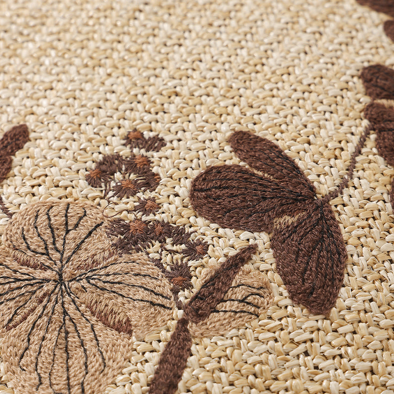 Runde Boden-Pouf-Sitzgelegenheit mit bestickter Blumenbordüre Brehn