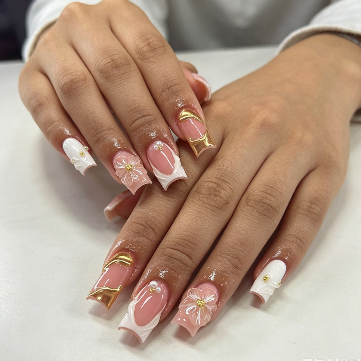 Elegante 3D Blumen Acryl Nagelkunst Erweiterungen Brehn