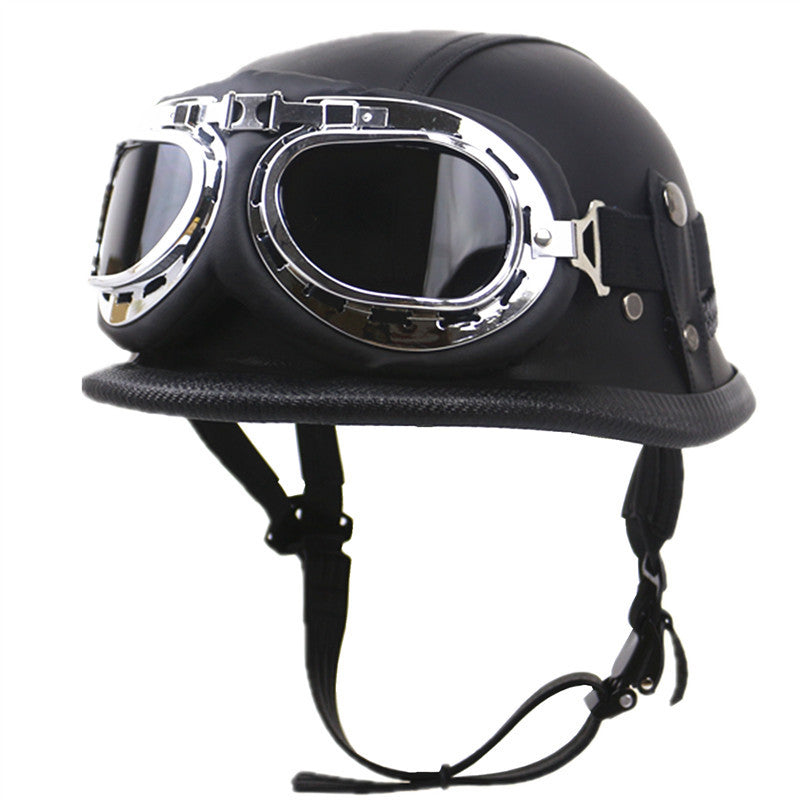 Vintage-Leder-Bikerhelm mit Brille Brehn