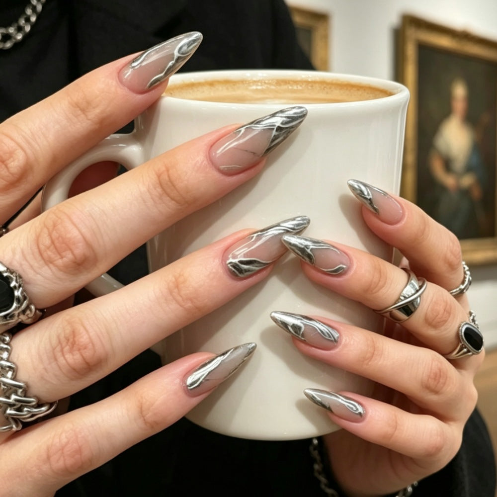 Metallic Marmor Kunst Stiletto Press-On Nägel Brehn