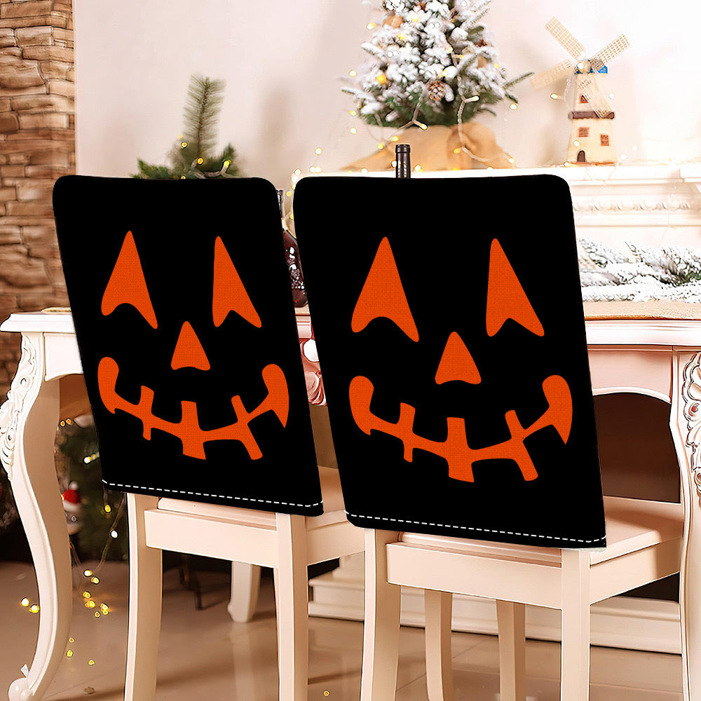 festliche Halloween-Stuhlhussen aus dehnbarem Polyester mit Hexenhut- und Schriftzug-Motiv