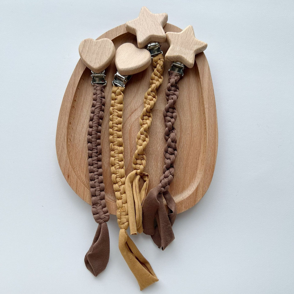 Geflochtener Baumwolle Schnullerleine mit Holzstern Sicherheitsklammer