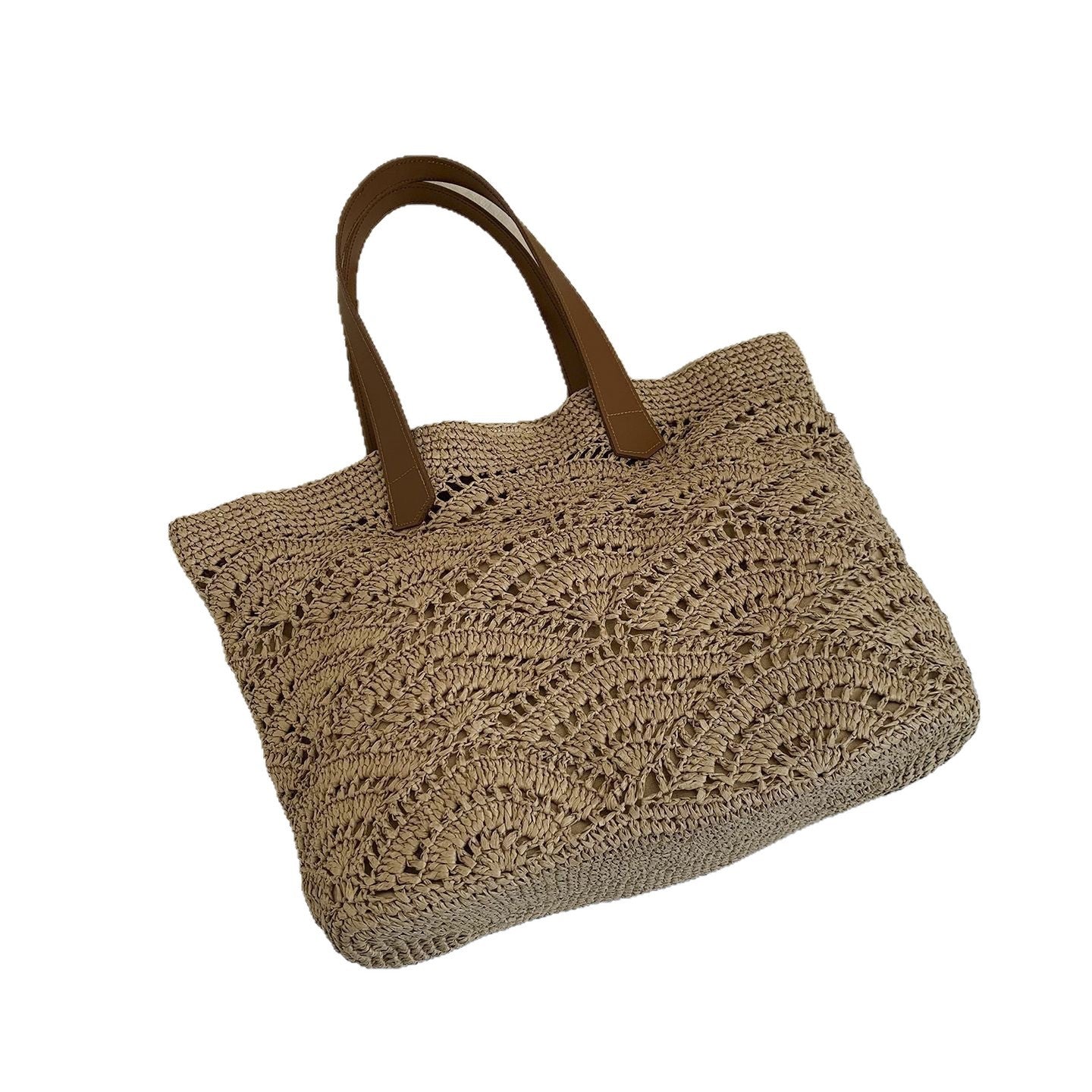 Handtasche Aus Hochwertigem Geflochtenem Naturmaterial mit Eleganten Ledergriffen Brehn