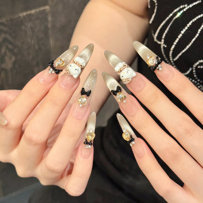 Dekorativer Press-On Nagelkunstset mit 3D Akzenten  1791773431
