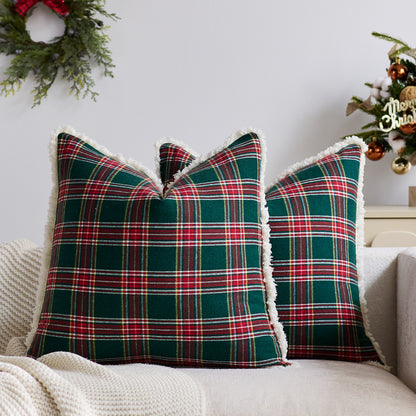 Plaid Sherpa-Trim Quadrat Dekorative Wurfkissenbezug