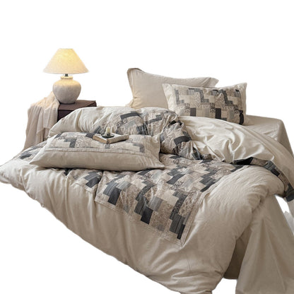 Patchwork gesteppte Bettbezugset mit Leinen-Mischung Percale Kissenbezügen