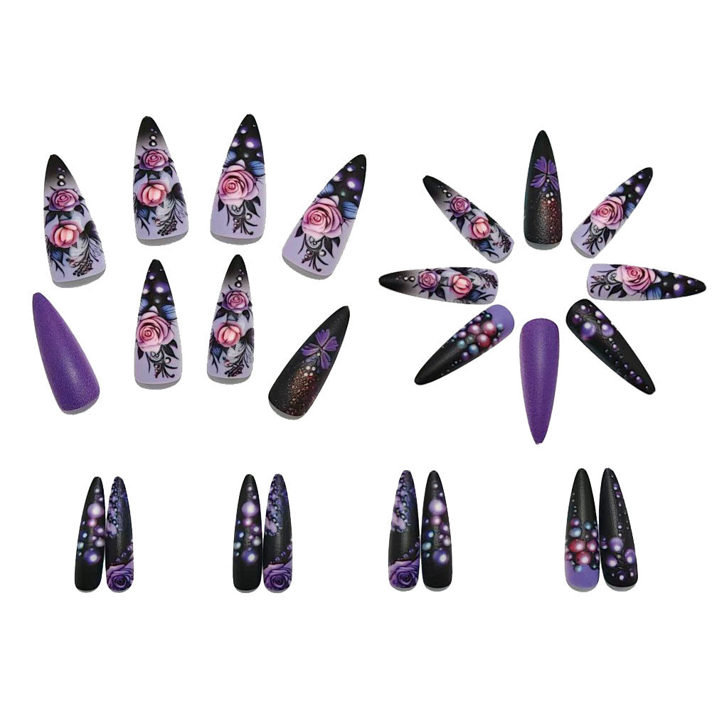 Elegante Kunstnägel mit erhabenem Blumen- und Perlen-Design Brehn