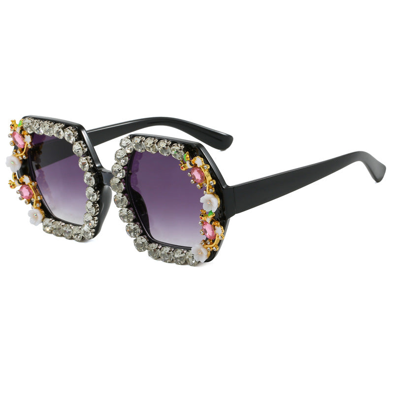 Damen extravagante Hexagon-Sonnenbrille mit Kristallverzierung Brehn