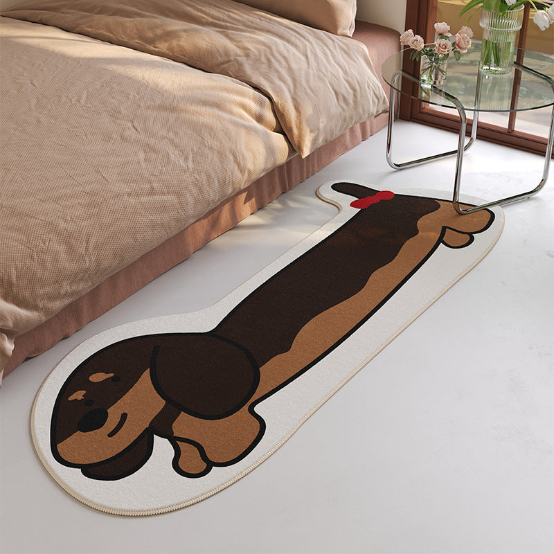 Plush Low-Pile Runner Rug with Realistic Dachshund Silhouette and Non-Slip Backing