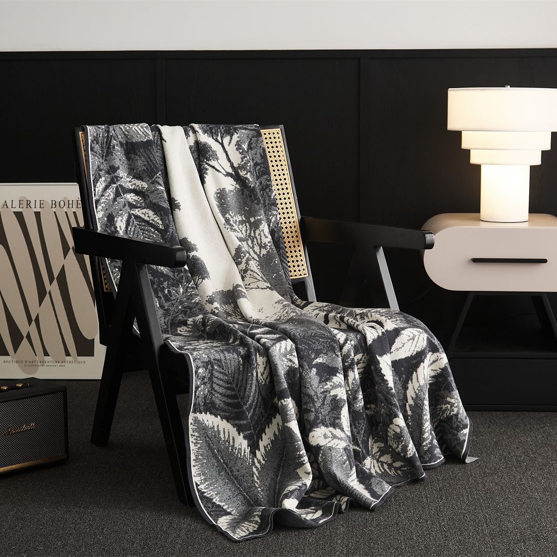 Luxuriöse Jacquard Baumwoll-Wurfdecke mit botanischem Muster