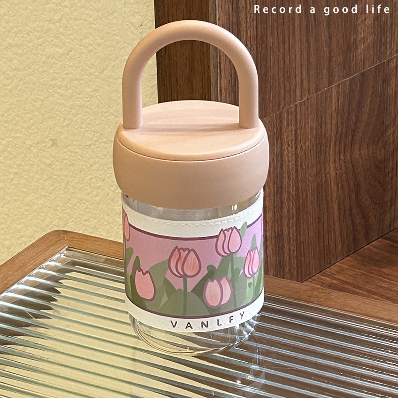 Damen Isoliertrinkflasche mit ergonomischem Tragegriff und elegantem Blumendesign Brehn