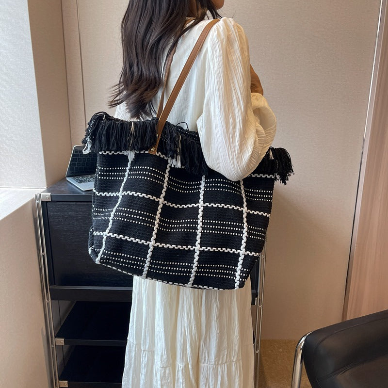 Texturiertes gewebtes Tragetaschen-Handtasche