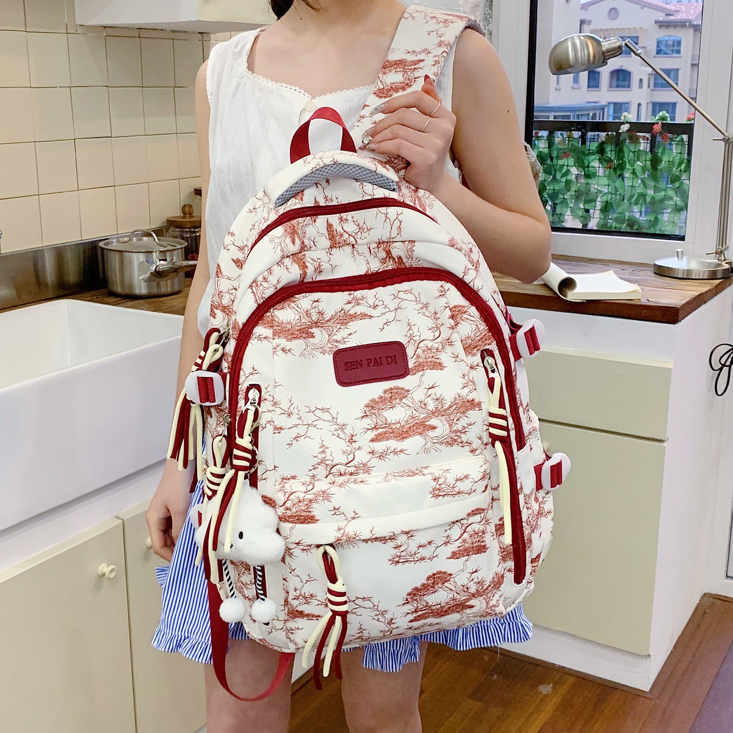 Künstlerischer Floraler Druck Rucksack