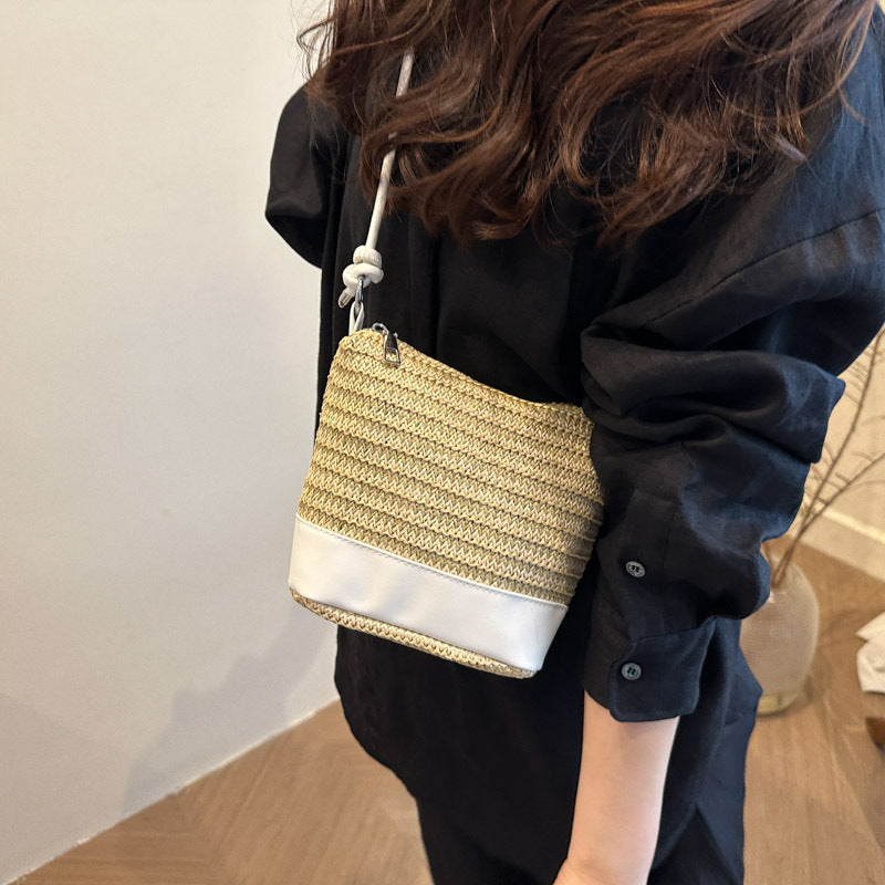 Woven Straw und Leder Umhängetasche Brehn