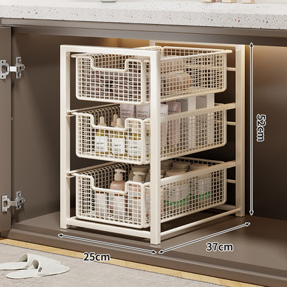 Unter-Schrank Gleitender Drei-Ebenen Mesh Korb Organizer mit Abnehmbaren Behältern