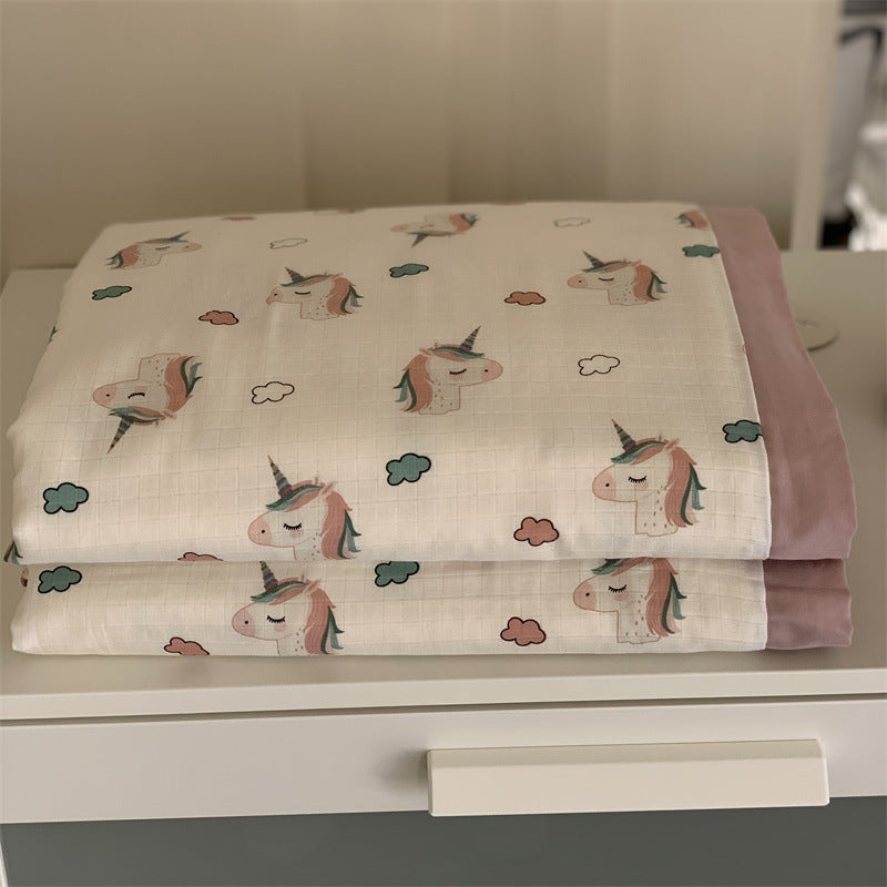 Weiche Mull-Babydecke mit Teddy-Design und doppellagiger Gaze