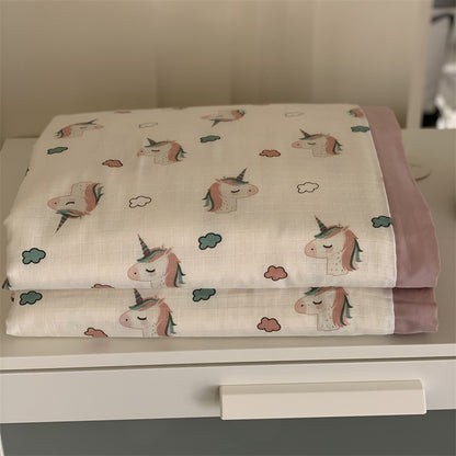 Weiche Mull-Babydecke mit Teddy-Design und doppellagiger Gaze
