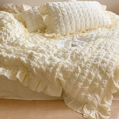 Luxuriöses Crinkle-Bettwäscheset mit Volant und gewaschenem Baumwoll‑Leinenmix
