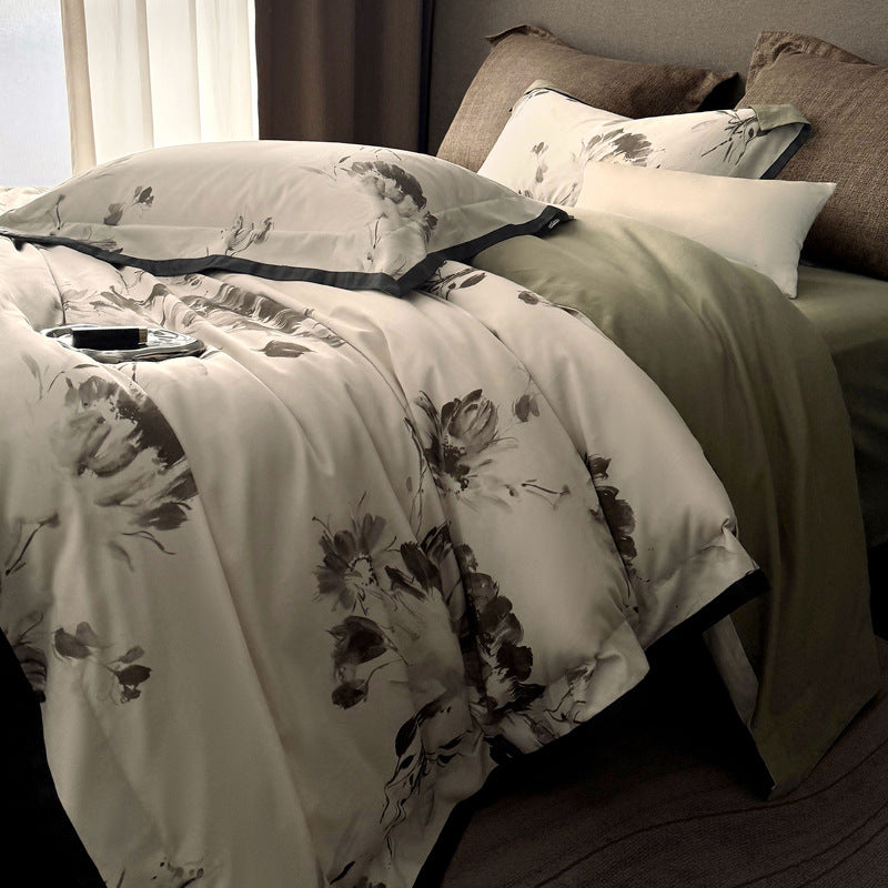 Blumendruck Baumwollsatin Bettbezug Set mit Wendeseite und Paspelrand